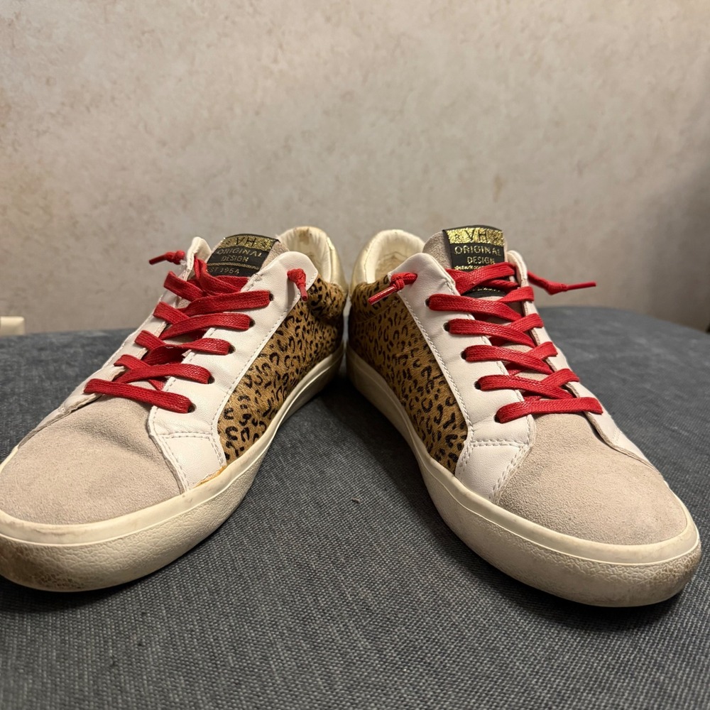 Vintage Havana‎ Gadol Leopard Calf Hair Star Sneakers Gold Red Laces Womens